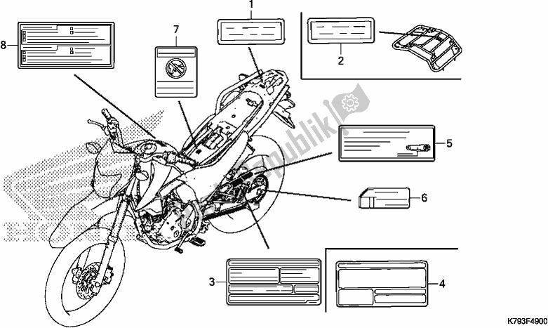 All parts for the Caution Label of the Honda XR 190 CT 2017