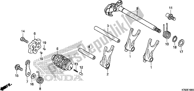 All parts for the Gearshift Drum of the Honda XR 190 CT 2017