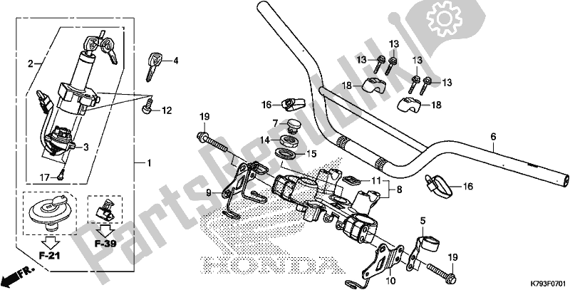 All parts for the Handle Pipe/top Bridge of the Honda XR 190 CT 2017