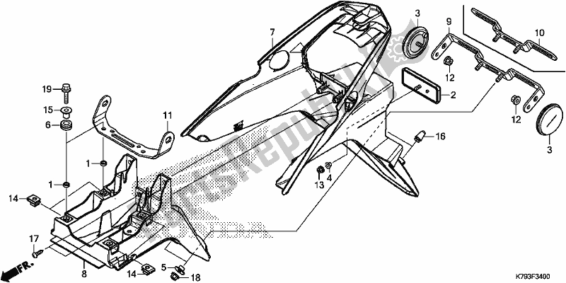 All parts for the Rear Fender of the Honda XR 190 CT 2017