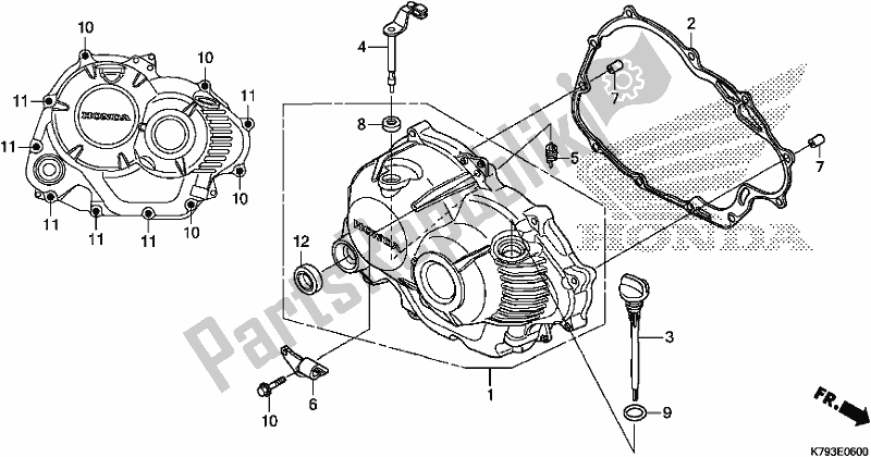 All parts for the Right Crankcase Cover of the Honda XR 190 CT 2017