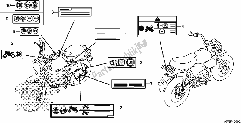 Alle onderdelen voor de Waarschuwingsetiket van de Honda Z 125 MA Monkey 2020