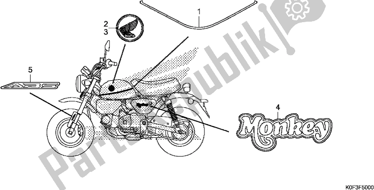 Alle onderdelen voor de Mark/stripe van de Honda Z 125 MA Monkey 2020