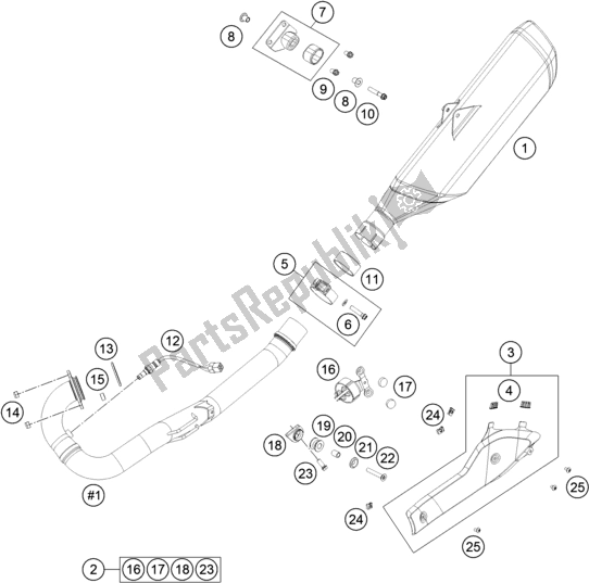 All parts for the Exhaust System of the Husqvarna 701 Enduro EU 2017