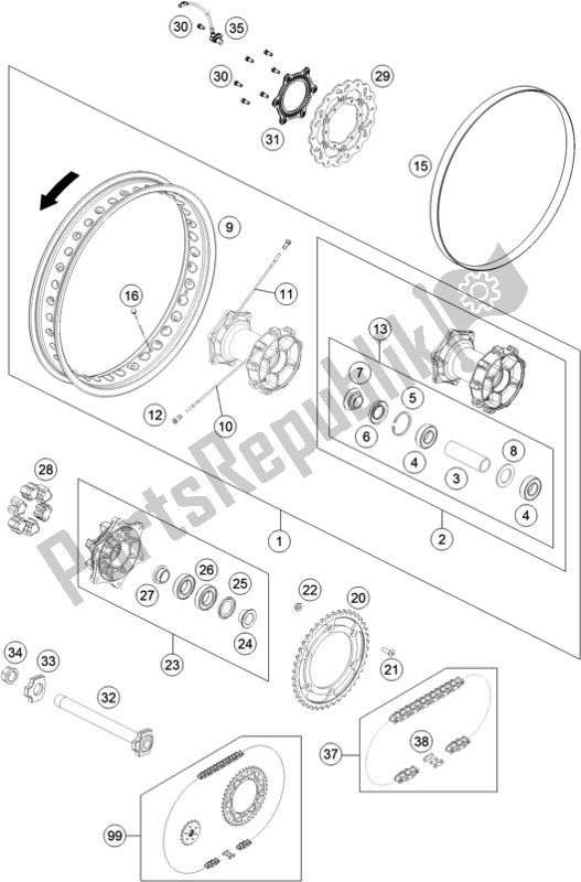 All parts for the Rear Wheel of the Husqvarna 701 Enduro EU 2017