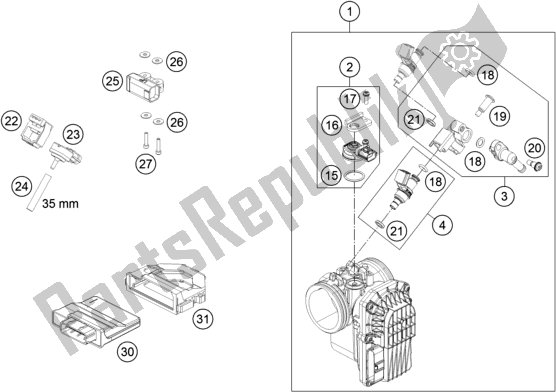 All parts for the Throttle Body of the Husqvarna 701 Enduro EU 2017