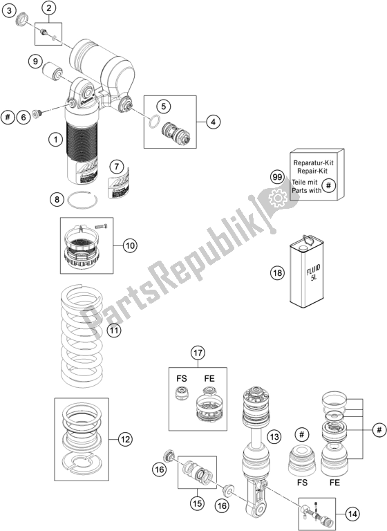 Tutte le parti per il Ammortizzatore Smontato del Husqvarna 701 Enduro EU 2018