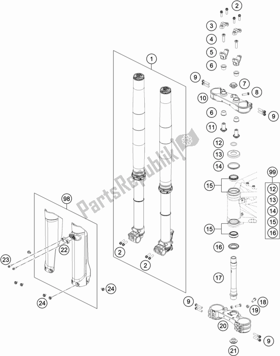 All parts for the Front Fork, Triple Clamp of the Husqvarna 701 Enduro EU 2019