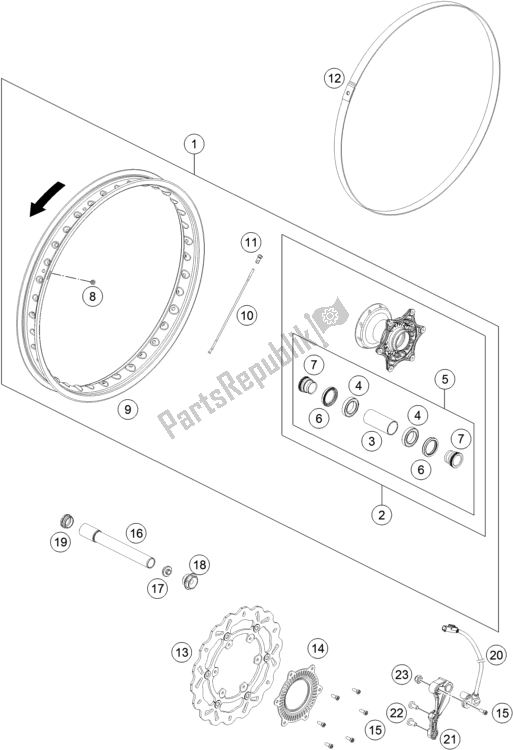 All parts for the Front Wheel of the Husqvarna 701 Enduro EU 2020