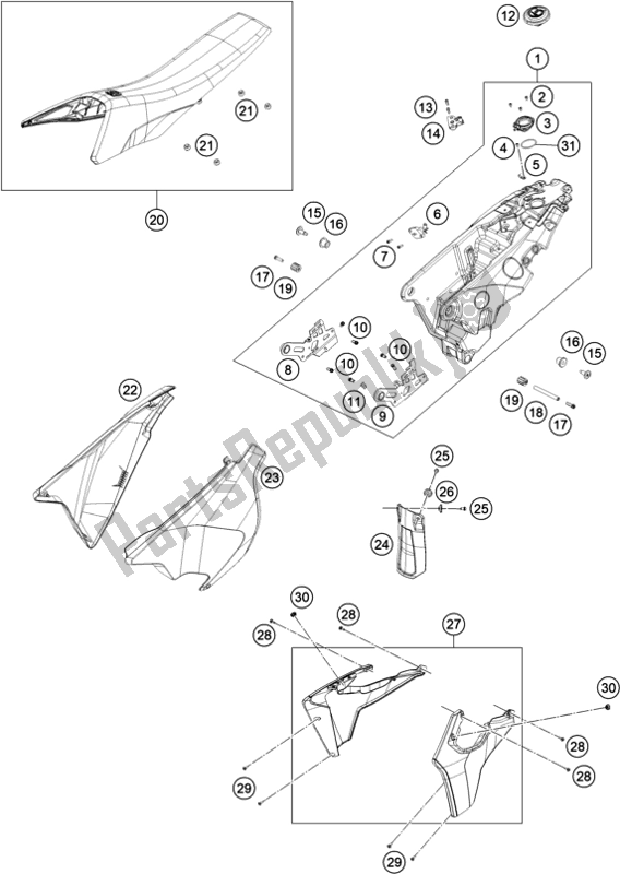 All parts for the Tank, Seat of the Husqvarna 701 Enduro EU 2020