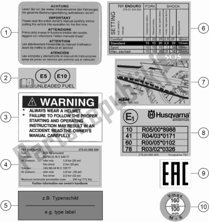 All parts for the Technic Information Sticker of the Husqvarna 701 Enduro EU 2020
