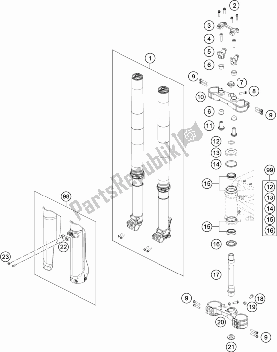 All parts for the Front Fork, Triple Clamp of the Husqvarna 701 Enduro EU 2021