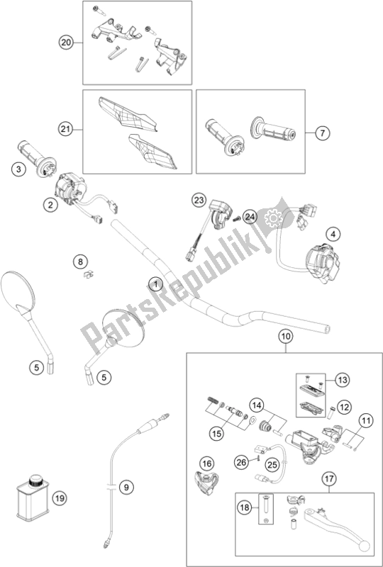 All parts for the Handlebar, Controls of the Husqvarna 701 Enduro EU 2021