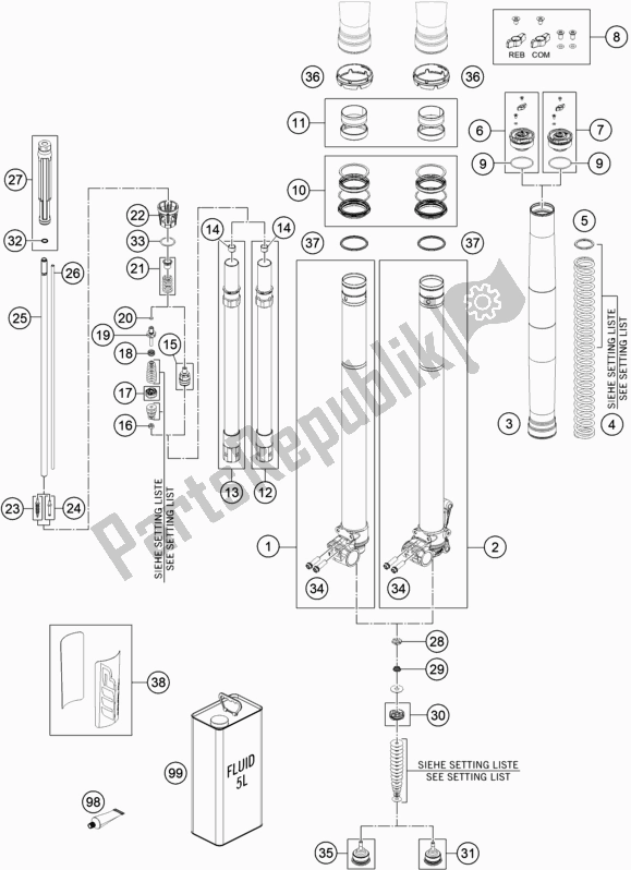 All parts for the Front Fork Disassembled of the Husqvarna 701 Enduro LR EU 2020