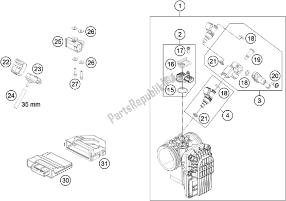 All parts for the Throttle Body of the Husqvarna 701 Supermoto EU 2017