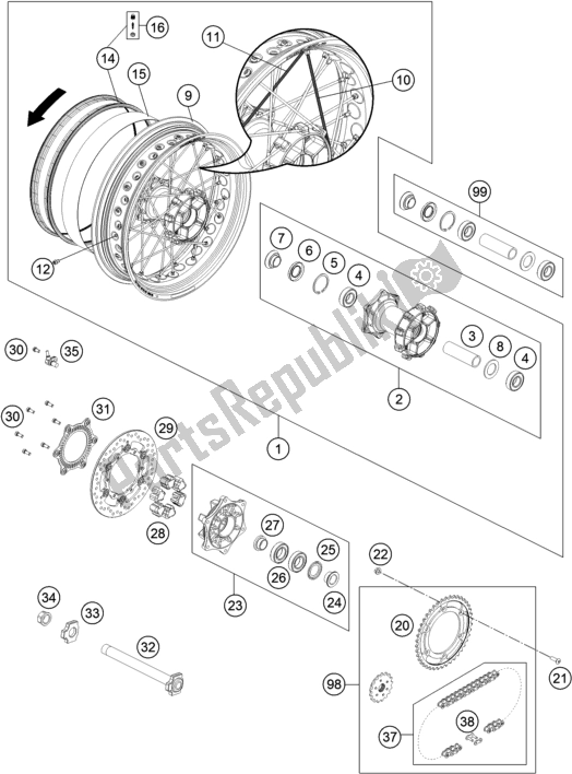 All parts for the Rear Wheel of the Husqvarna 701 Supermoto EU 2018