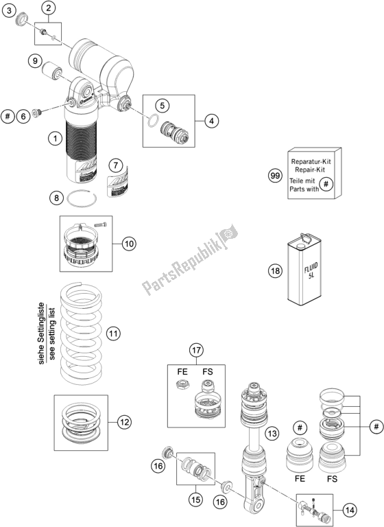 All parts for the Shock Absorber Disassembled of the Husqvarna 701 Supermoto EU 2018