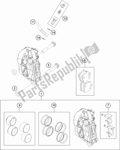 All parts for the Front Brake Caliper of the Husqvarna 701 Supermoto EU 2020