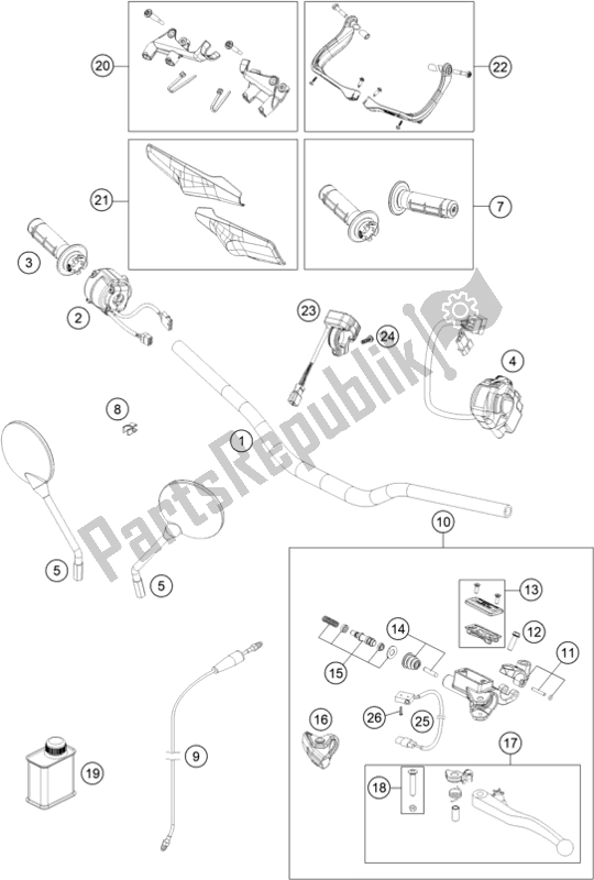 Toutes les pièces pour le Guidon, Commandes du Husqvarna 701 Supermoto EU 2020