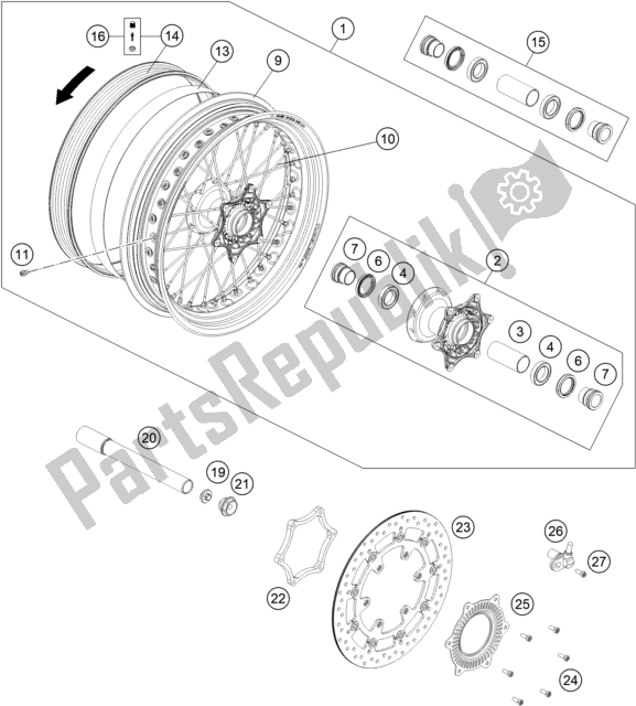 All parts for the Front Wheel of the Husqvarna 701 Supermoto EU 2021