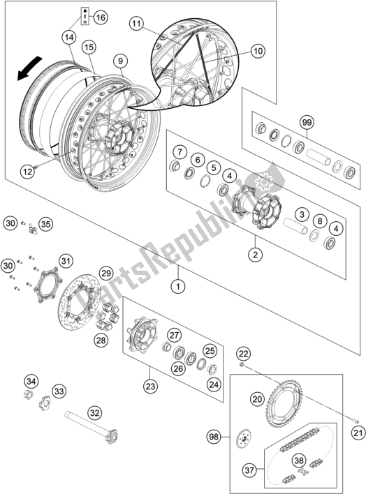 All parts for the Rear Wheel of the Husqvarna 701 Supermoto EU 2021