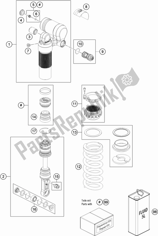 All parts for the Shock Absorber Disassembled of the Husqvarna 701 Supermoto EU 2021