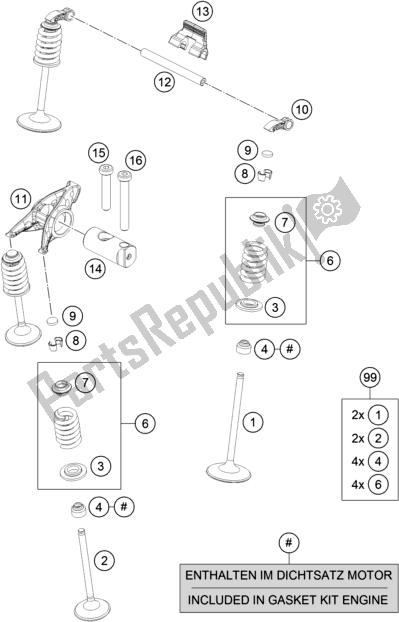 All parts for the Valve Drive of the Husqvarna 701 Supermoto EU 2021