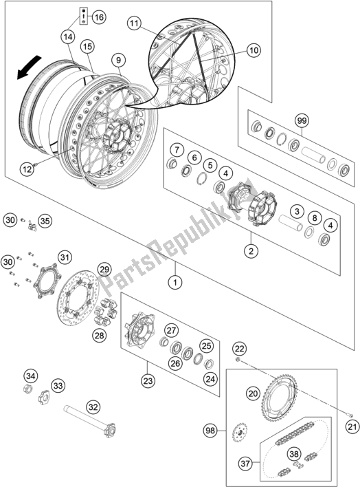 All parts for the Rear Wheel of the Husqvarna 701 Supermoto US 2016