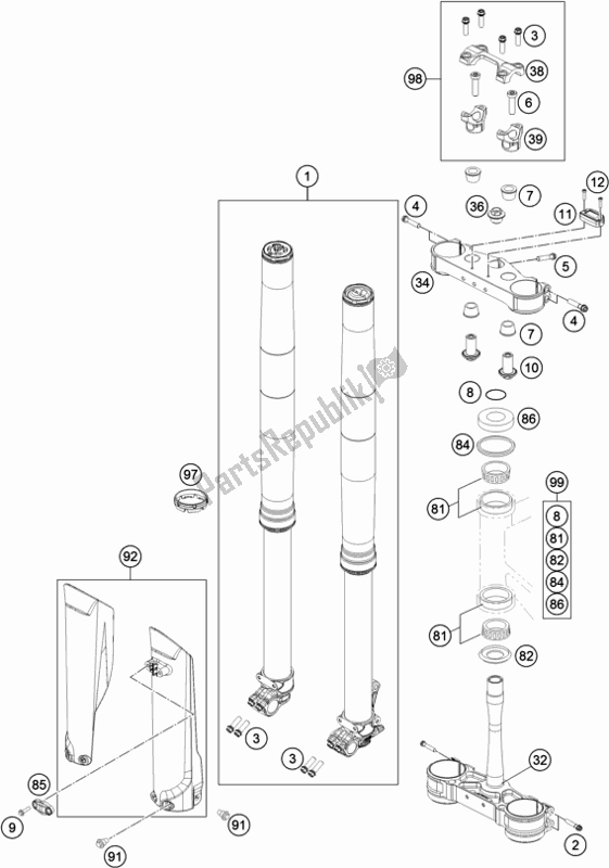All parts for the Front Fork, Triple Clamp of the Husqvarna FC 250 2018