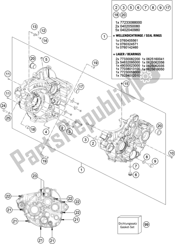 All parts for the Engine Case of the Husqvarna FC 250 2019