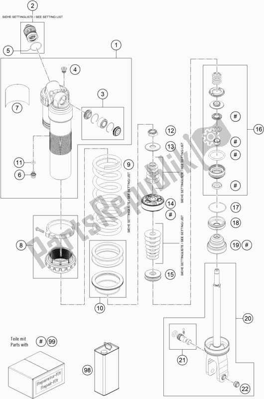 All parts for the Shock Absorber Disassembled of the Husqvarna FC 250 2019