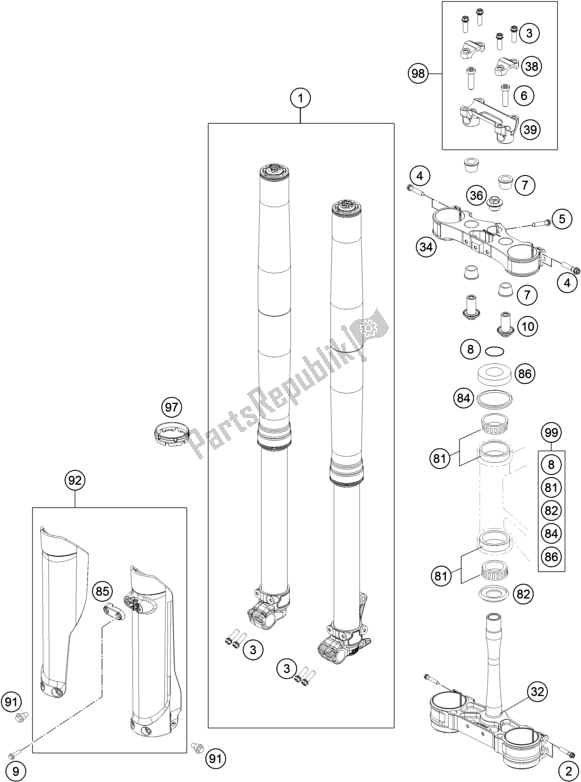 Todas las partes para Horquilla Delantera, Triple Abrazadera de Husqvarna FC 250 EU 2016