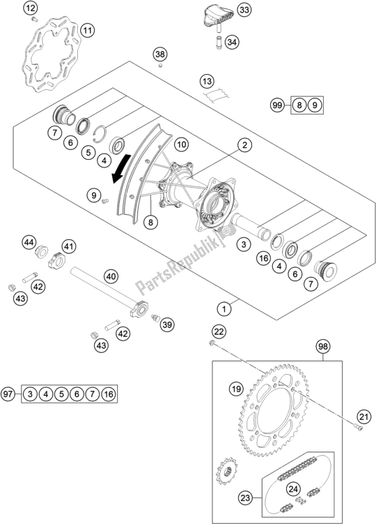 All parts for the Rear Wheel of the Husqvarna FC 250 EU 2016