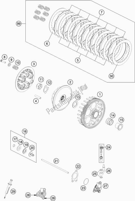 All parts for the Clutch of the Husqvarna FC 250 EU 2018