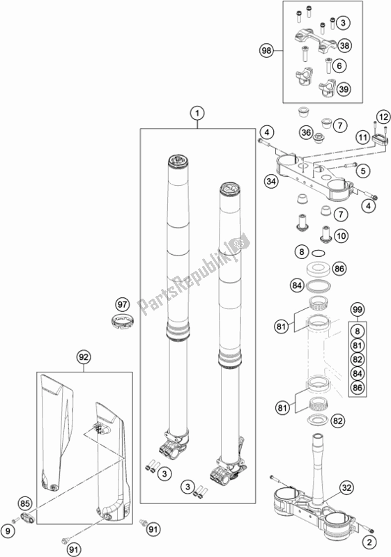 All parts for the Front Fork, Triple Clamp of the Husqvarna FC 250 EU 2018