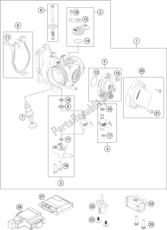 All parts for the Throttle Body of the Husqvarna FC 250 EU 2018