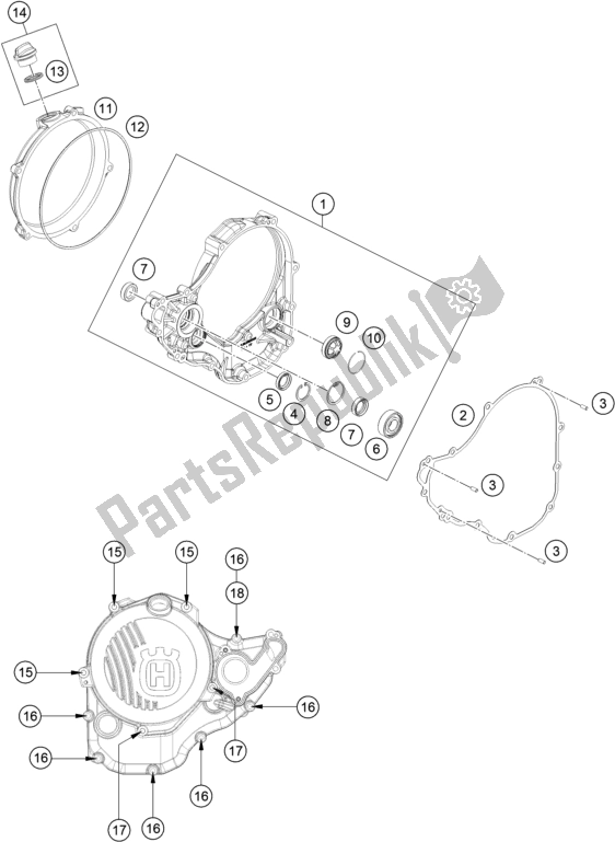 All parts for the Clutch Cover of the Husqvarna FC 250 EU 2019