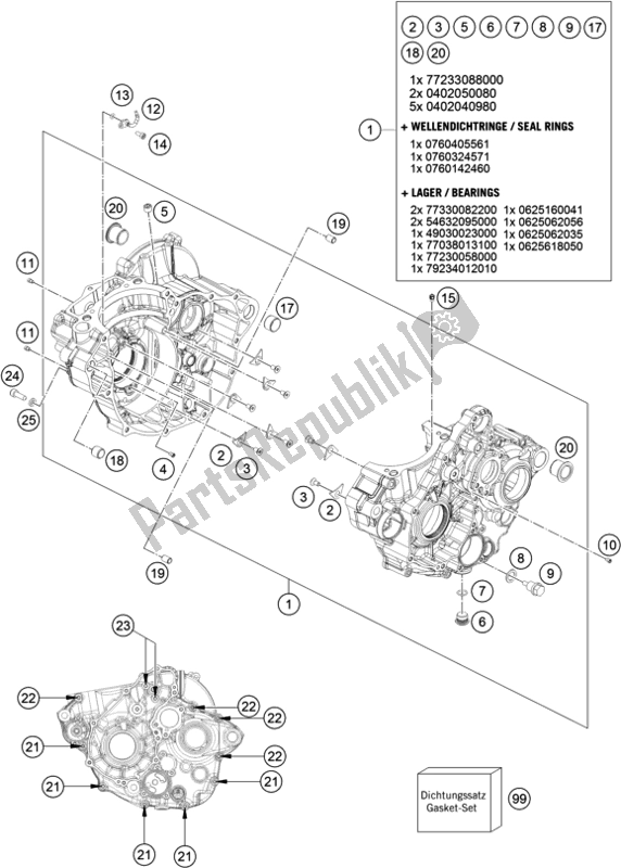 All parts for the Engine Case of the Husqvarna FC 250 EU 2019