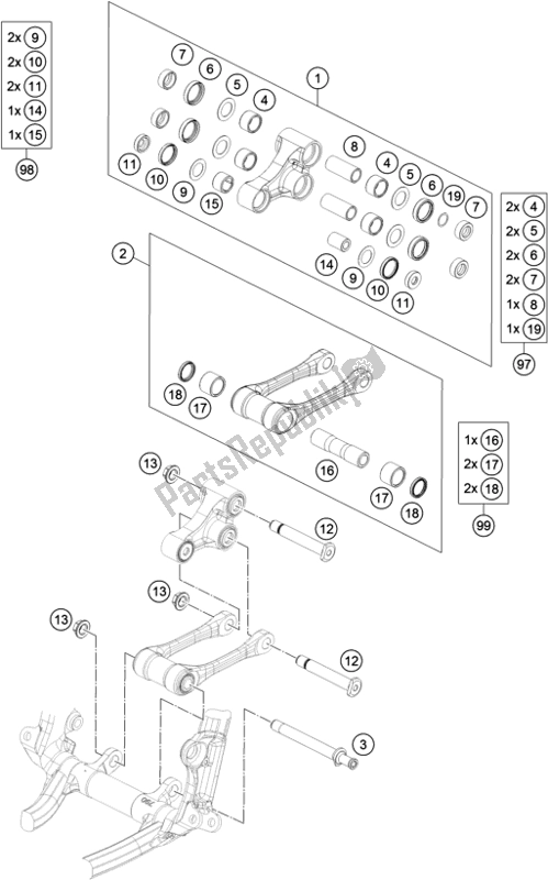 All parts for the Pro Lever Linking of the Husqvarna FC 250 EU 2019