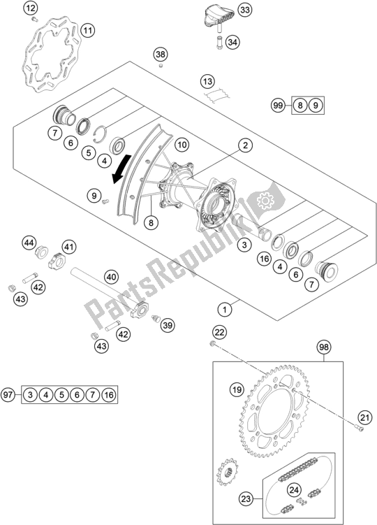 All parts for the Rear Wheel of the Husqvarna FC 250 EU 2019