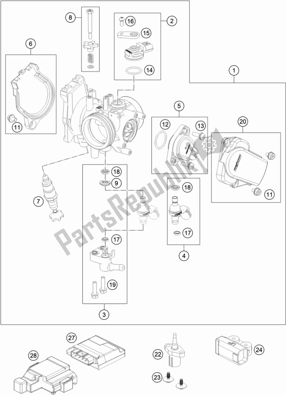 All parts for the Throttle Body of the Husqvarna FC 250 EU 2019
