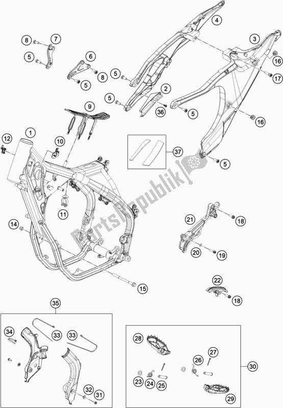 All parts for the Frame of the Husqvarna FC 250 EU 2020