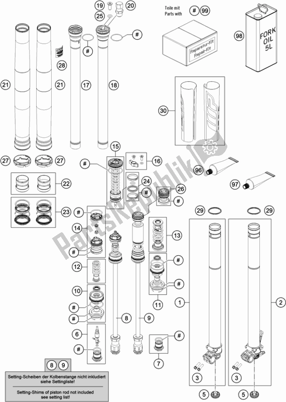 All parts for the Front Fork Disassembled of the Husqvarna FC 250 EU 2020