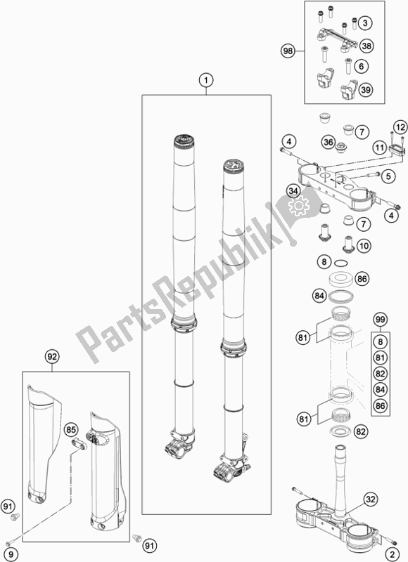 All parts for the Front Fork, Triple Clamp of the Husqvarna FC 250 EU 2020