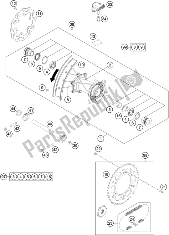 Toutes les pièces pour le Roue Arrière du Husqvarna FC 250 EU 2020