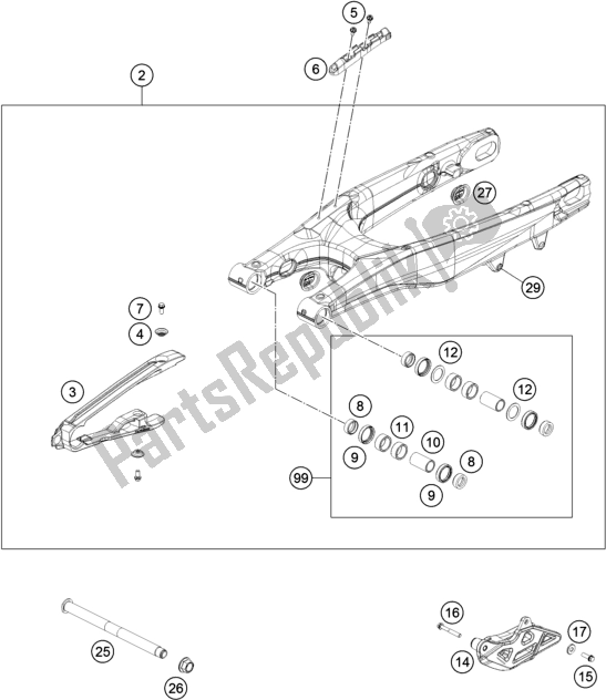 All parts for the Swing Arm of the Husqvarna FC 250 EU 2020