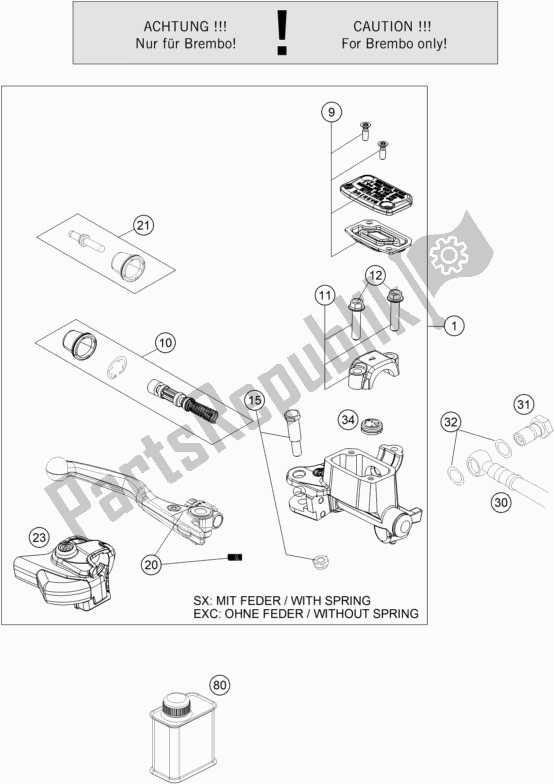 All parts for the Front Brake Control of the Husqvarna FC 250 EU 2021
