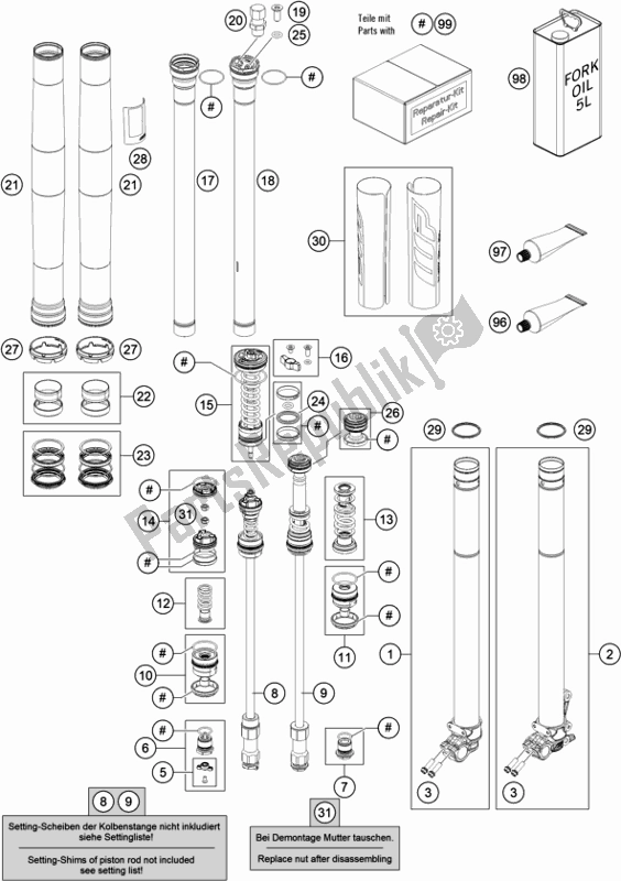 All parts for the Front Fork Disassembled of the Husqvarna FC 250 EU 2022
