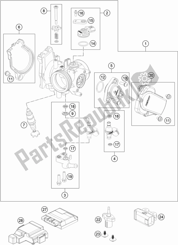 All parts for the Throttle Body of the Husqvarna FC 250 EU 2022