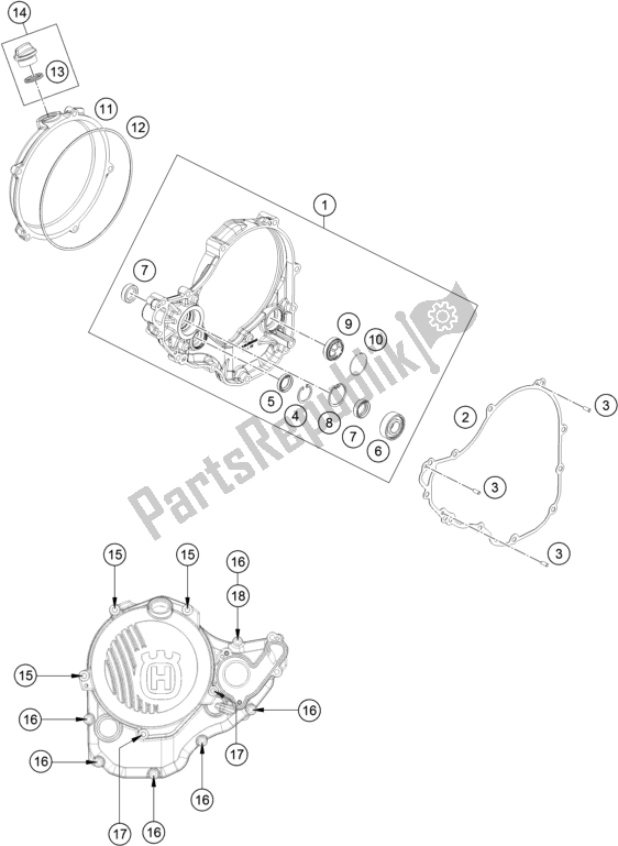 All parts for the Clutch Cover of the Husqvarna FC 350 2019